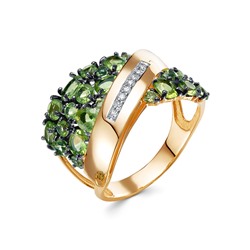 Золотое кольцо с натуральными хризолитами - КЛ2994