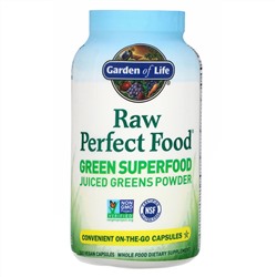 Garden of Life, RAW Perfect Food, Green Superfood, порошок сочной зелени, 240 веганских капсул