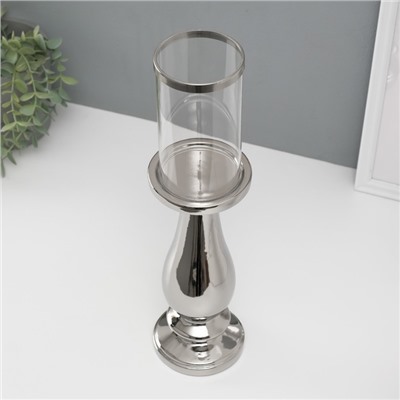 Подсвечник керамика, стекло на 1 свечу "Аванти" d=8 см серебро 10х10х40,5 см