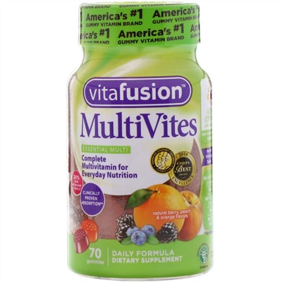 VitaFusion, MutiVites, комплекс мультивитаминов, со вкусом натуральных ягод, персика и апельсина, 70 жевательных мармеладок