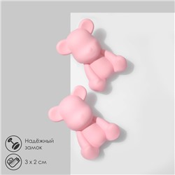 Серьги пластик «Мишки», цвет розовый