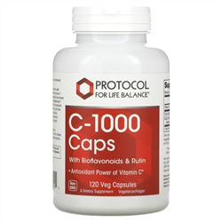 Protocol for Life Balance, C-1000 в капсулах с биофлавоноидами и рутином, 120 растительных капсул