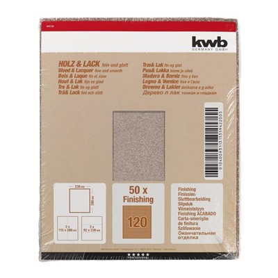 Бумага наждачная KWB, К120, бумажная, 230x280 мм, оксид алюминия