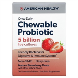 American Health, Один раз в день жевательный пробиотик, натуральная клубника, 5 млрд КОЕ, 30 жевательных таблеток