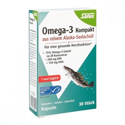 SALUS OMEGA-3 Kompakt aus reinem Alaska-Seelachsöl Salus 30pcs, Салус компакт Омега 3 из дикой сайды Аляски, 30шт