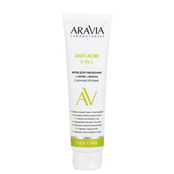 406526 ARAVIA Laboratories " Laboratories" Крем для умывания + скраб + маска с AHA-кислотами Anti-Acne 3-in-1, 100 мл