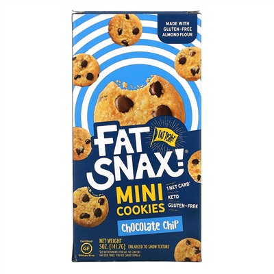 Fat Snax, Mini Cookies, шоколадная крошка, 141,7 г (5 унций)