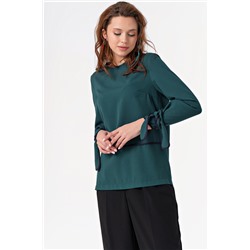 Блузка удлиненная с завязками для офиса темно-зеленая