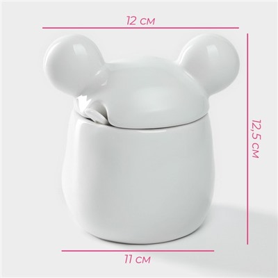 Сахарница керамическая Доляна «Мишка Отто», 400 мл, 11×12×12,5 см, цвет белый