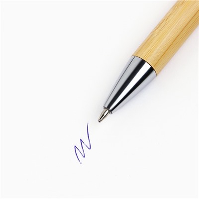 Ручка шариковая синяя паста, бамбуковая в деревянном футляре «Любимому учителю»