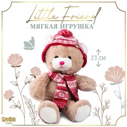 Мягкая игрушка "Little Friend", новогодний мишка в шапке и шарфе, цвет розовый