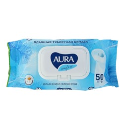 Влажная туалетная бумага AURA ULTRA COMFORT с крышкой, цвет микс,  50 шт