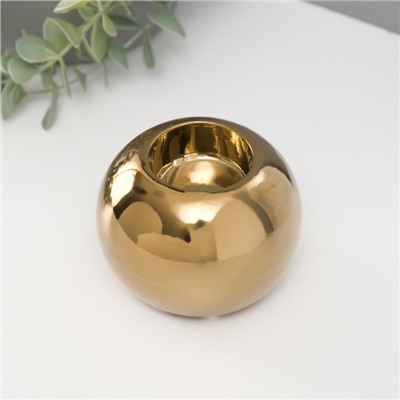 Подсвечник керамика на 1 свечу "Шар" d=3,5 см золото 9,5х9,5х6,5 см