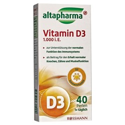 altapharma Vitamin D3 1000 I.E. Витамин D3 1000 для поддержки имунной системы, Капсулы, 40 шт