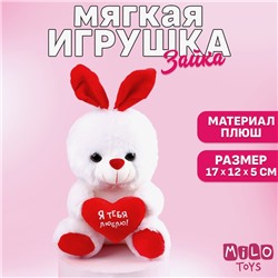 Мягкая игрушка «Заяц», с сердечком, 17 см, МИКС