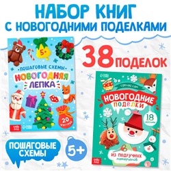 Книги с пошаговыми схемами «Новогодние поделки и лепка», набор 2 шт., 5+