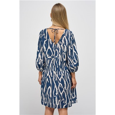 Платье короткое синего цвета с завязками по спинке