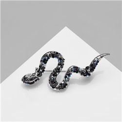 Брошь «Змея» в движении, цветная в чернёном серебре