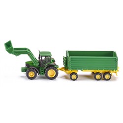 Игрушечный трактор с ковшом и прицепом-кузовом John Deere, масштаб 1:87