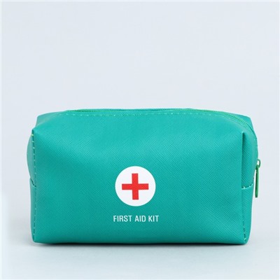 Аптечка дорожная из искусственной кожи "FIRST AID KIT", 14*10*5 см, зеленый цвет