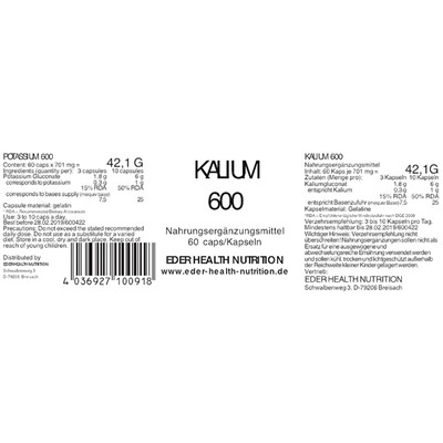 Kalium (Калиум) 600 Kapseln 60 шт