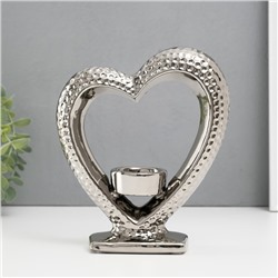 Подсвечник керамика на 1 свечу "Сердце на подставке" d=4 см серебро 17х5,5х19,5 см