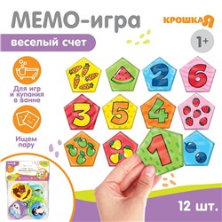 Мемо-игра: развивающие наклейки - присоски многоразовые для игры в ванной «Весёлый счёт», найди пару, 6 пар, 12 стикеров EVA, Крошка Я