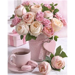 Картина по номерам 40х50 - Розы и кофе с кексами