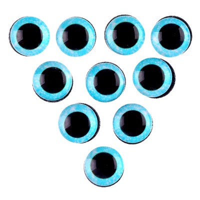 Глаза на клеевой основе, набор 10 шт., размер 1 шт. — 10 мм, цвет голубой с блёстками