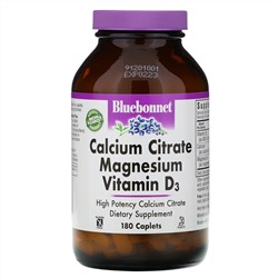 Bluebonnet Nutrition, Цитрат кальция с магнием и витамином D3, 180 капсул