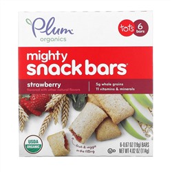 Plum Organics, Mighty Snack Bars, для малышей, клубничный вкус, 6 батончиков по 19 г (0,67 унции)