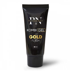 Patrisa Nail, Комби гель Gold Flash с золотым светоотражающим глиттером, 30 мл.