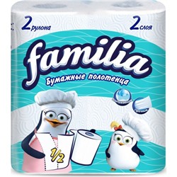 Бумажные полотенца Familia (Фамилия), цвет белый, 2-х слойные, 2 рулона