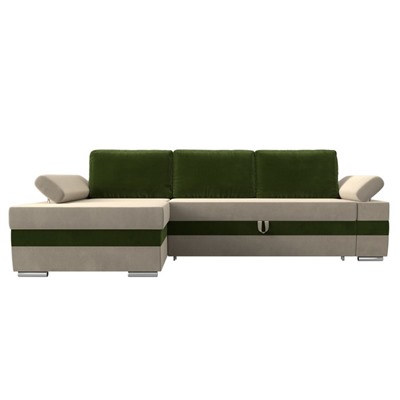 Угловой диван «Канкун», механизм дельфин, микровельвет, угол левый, цвет бежевый / зелёный