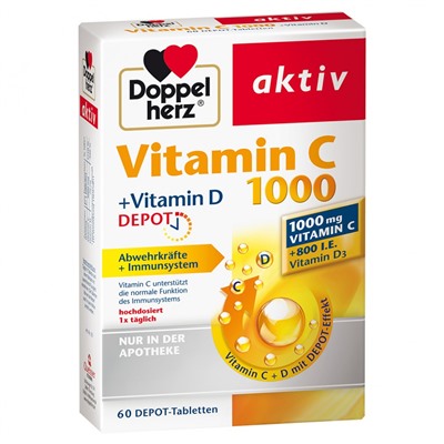 Doppelherz (Доппельхерц) aktiv Vitamin C 1000 +Vitamin D DEPOT 60 шт