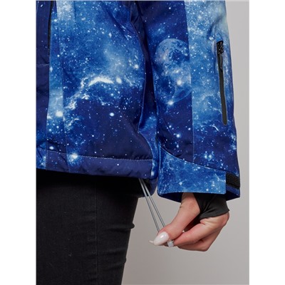 Горнолыжная куртка женская зимняя большого размера темно-синего цвета 3517TS