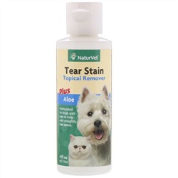 NaturVet, Tear Stain, средство для удаления пятен от слез с шерсти для животных с алоэ, для собак и котов, 118 мл (4 жидк. унции)