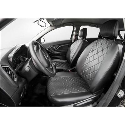 Авточехлы Rival Ромб, задняя спинка раздельная 40/60, Lada XRAY 2015-н.в., эко-кожа, черные, SC.6004.2