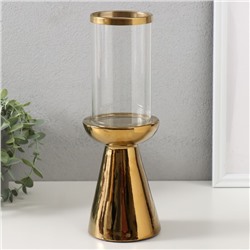 Подсвечник керамика, стекло на 1 свечу "Гладь" d=8 см золото 10х10х29,5 см