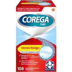 COREGA Gebissreiniger-Tabs Интенсивное чистящее средство для всесторонней защиты съемных зубных протезов/третьих зубов, 1x108 таблеток для чистки зубных протезов