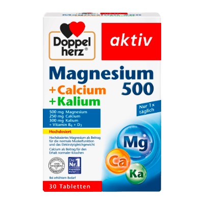 Doppelherz Magnesium 500 + Calcium + Kalium Tabletten, Доппельхерц Магний 500 + Кальций + Калий, 30 шт