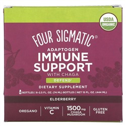 Four Sigmatic, Adaptogen Immune Support с чагой, бузиной, 6 флаконов по 74 мл (2,5 жидк. Унции)