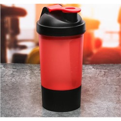 Шейкер пластиковый спортивный, цвет красно-чёрный, с чашей под протеин, 500 мл