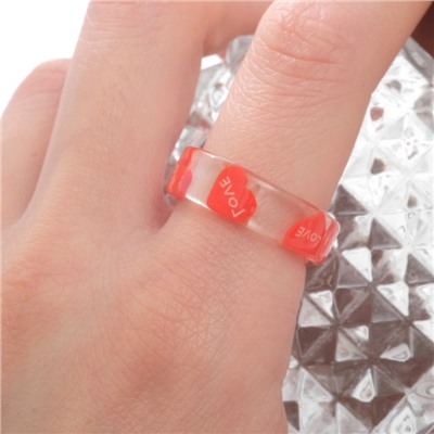 Кольцо «Прозрачное» сердца, цвет красный, 17 размер