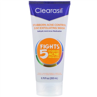 Clearasil, Stubborn Acne Control, отшелушивающее средство 5-в-1, 200 мл (6,78 жидк. унций)