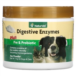 NaturVet, Пищеварительные ферменты с пребиотиками и пробиотиками, порошок для собак и кошек, 114 г (4 унции)