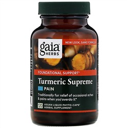 Gaia Herbs, Turmeric Supreme, обезболивающее, 120 веганских жидких фитокапсул