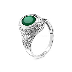 Кольцо из серебра с нат. зеленым агатом родированное