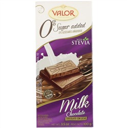 Valor, плиточный молочный шоколад со стевией, без добавления сахара, 100 г (3,5 унции)