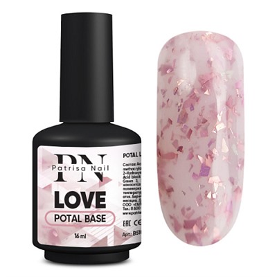 16 мл, Patrisa Nail, POTAL Love base (каучуковая молочно-розовая база с розовой поталью)